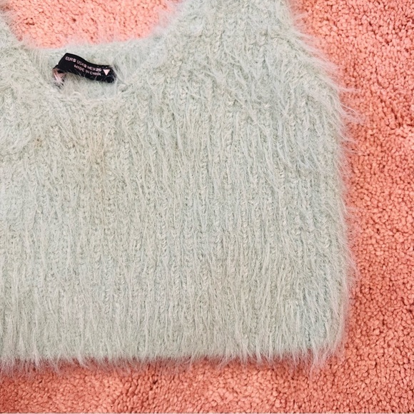 Zara Seafoam Mint Green Fuzzy Tie-Shoulder Crop Top Bralette. Size Small. - Picture 5 of 14